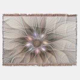 Manta Flor abstracta alegre beige marrón fractal floral