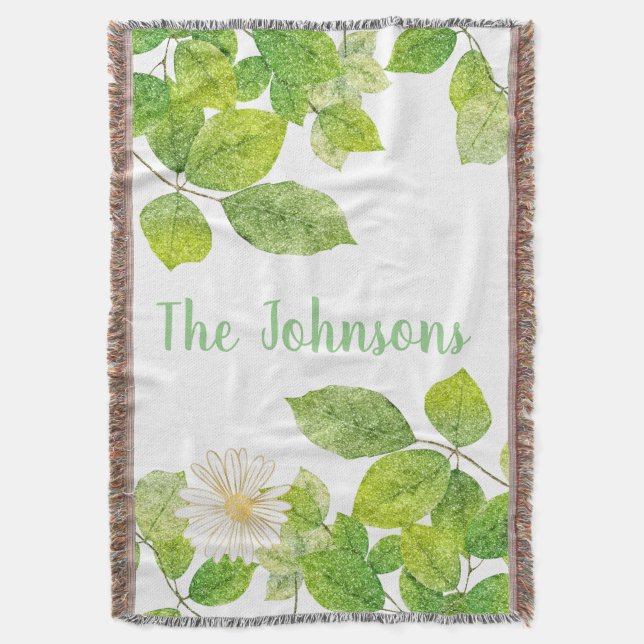 Manta Flor blanca y jardín de hojas verdes (Frente vertical)