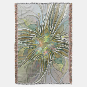 Manta Flor De Arte Fractal Moderno Con Oro