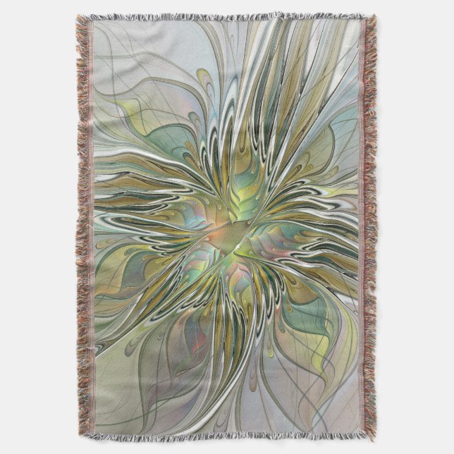 Manta Flor De Arte Fractal Moderno Con Oro (Frente vertical)