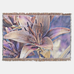 Manta Flor de azalea rosa púrpura vintage acuarela