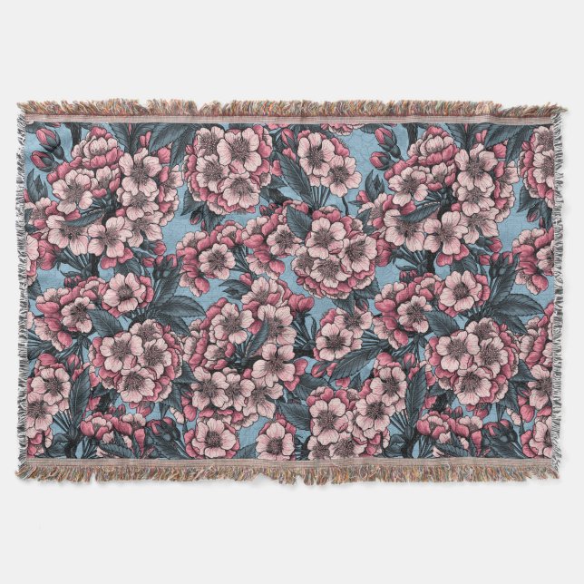 Manta Flor de cerezo en rosa y azul (Anverso)