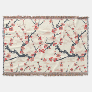 Manta Flor de Coral Rojo Ume Japonés Patrón de Onda de M