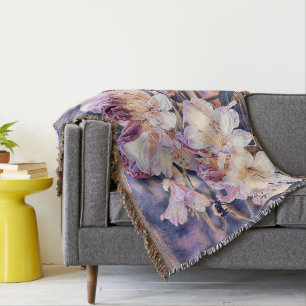 Manta Flor de flores de azeea morada de pintura acuarela