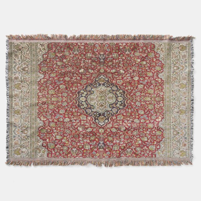 Manta Flor floral roja estampado turco persa elegante (Anverso)