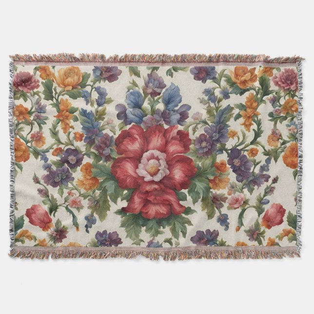 Manta Flor Roja Refinada Increíble y Flores Delgadas (Anverso)