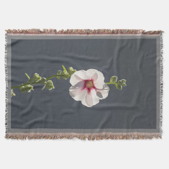 Manta Flor rosa Mallow hojas verdes sobre gris oscuro (Anverso)