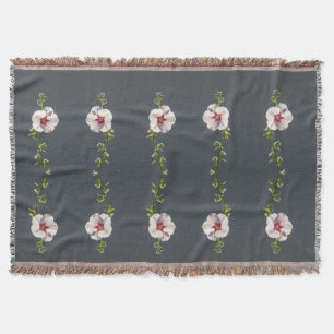 Manta Flor rosa Mallow hojas verdes sobre gris oscuro