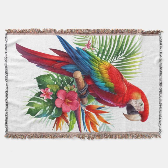 Manta Flor tropical de macao rojo (Anverso)