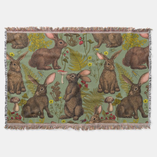 Manta Flora de conejos y bosques Throw Blanket (Anverso)