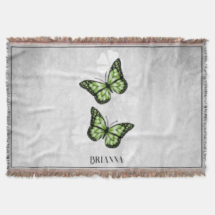 Manta Flora de mariposa verde personalizada Throw Blanke