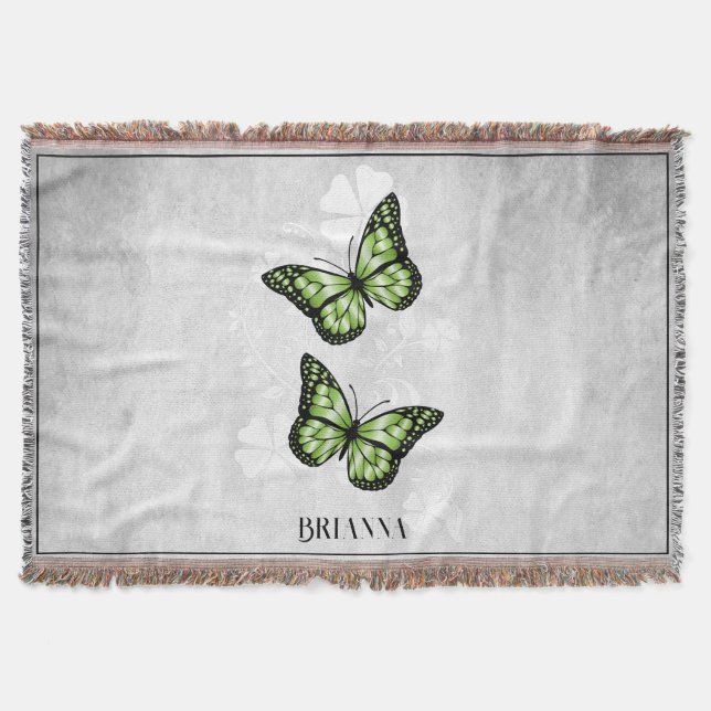 Manta Flora de mariposa verde personalizada Throw Blanke (Anverso)