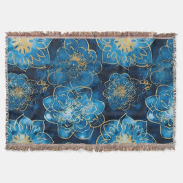 Manta Floral azul y dorado elegante - Botánica elegante
