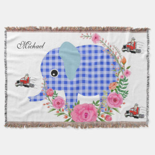 Manta Floral Blue Elephant Throw Blanket
