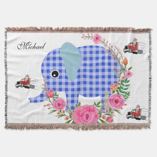 Manta Floral Blue Elephant Throw Blanket (Anverso)