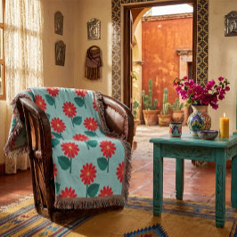 Manta Floral Bohemio Brillante con Margaritas Roja