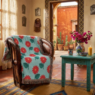 Manta Floral Bohemio Brillante con Margaritas Roja