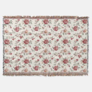 Manta Floral de Crema Roja Pretty Chic