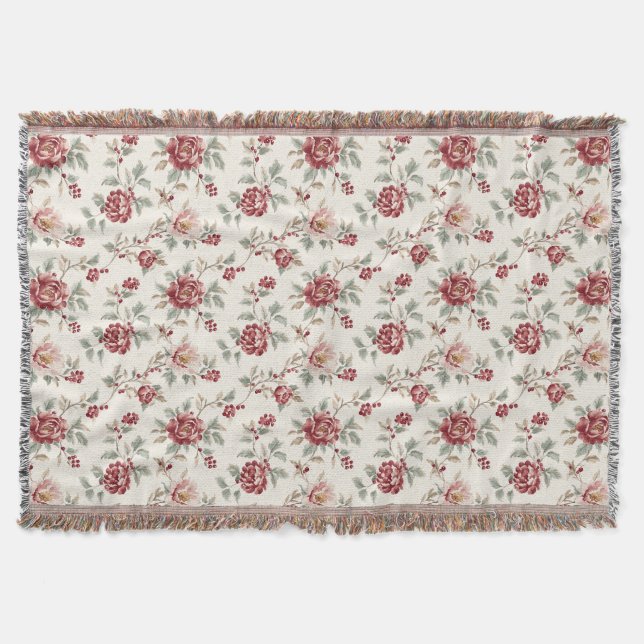 Manta Floral de Crema Roja Pretty Chic (Anverso)