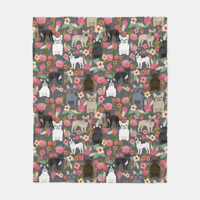 Manta floral de Frenchie - bulldog francés (Anverso)
