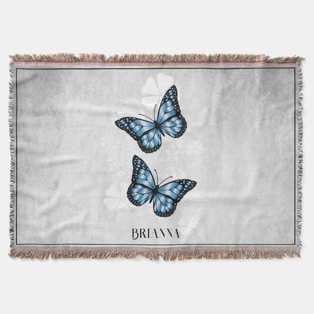 Manta Floral de mariposa azul personalizada Throw Blanke (Anverso)