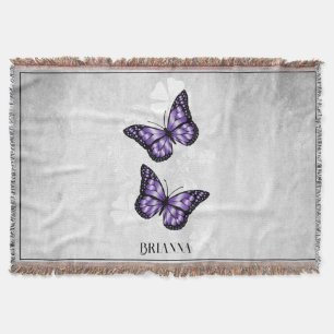 Manta Floral de mariposa morada personalizada Throw Blan