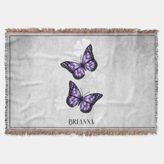 Manta Floral de mariposa morada personalizada Throw Blan