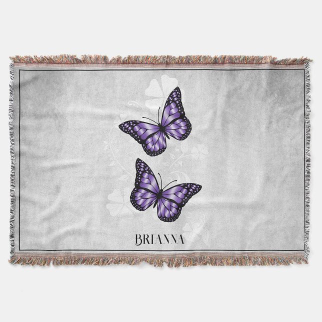 Manta Floral de mariposa morada personalizada Throw Blan (Anverso)