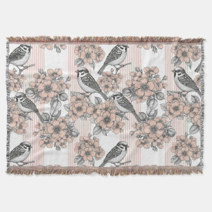 Manta Floral de Pájaro Vintage Toile con Raya (1)