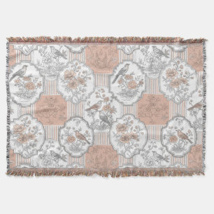 Manta Floral de Pájaro Vintage Toile Raya (3)
