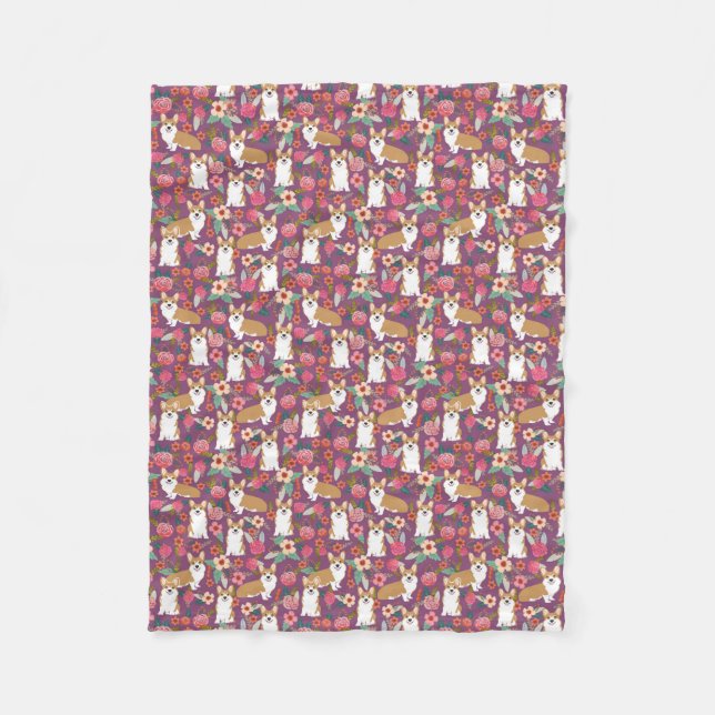 Manta floral del Corgi - púrpura (Anverso)