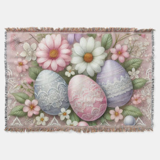 Manta Floral encaje rosa pastel huevos de Pascua y flore