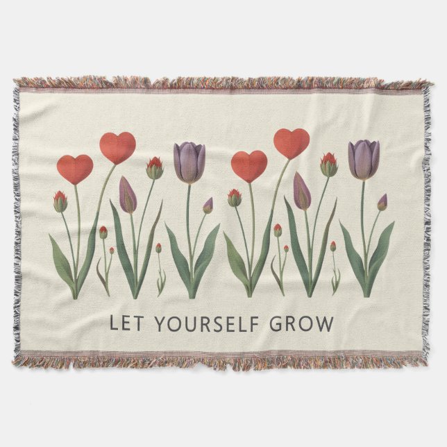 Manta Floral Heart Tulips Let Yourself Grow Quote (Anverso)