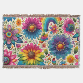 Manta Floral Hippie Arcoíris Retro