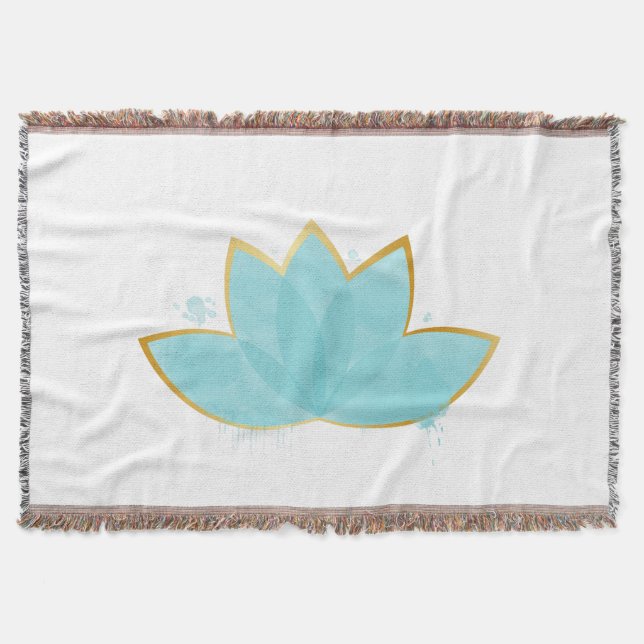 Manta Floral Lotus acuarela Seafoam Blue & Faux Gold (Anverso)