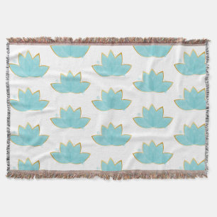 Manta Floral Lotus acuarela Seafoam Blue & Faux Gold