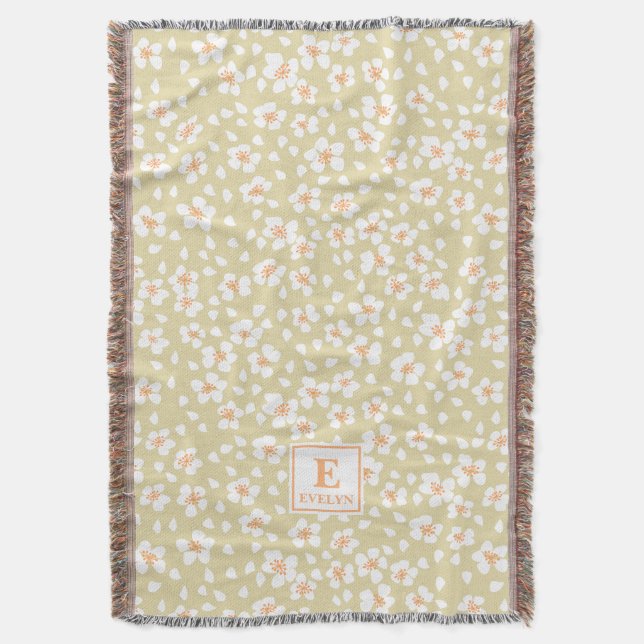 Manta Floral Monogramada con nombre personalizado (Frente vertical)
