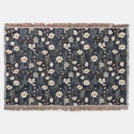 Manta Floral negra con beige y naranja