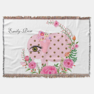 Manta Floral Pink Elephant Throw Blanket