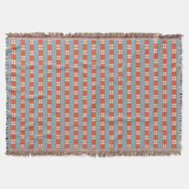 Manta Floral rayada de naranja y azul turquesa  (Anverso)