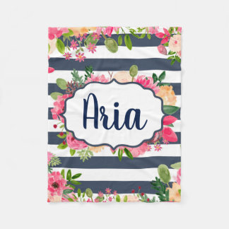 Manta floral rayada personalizada de la marina de