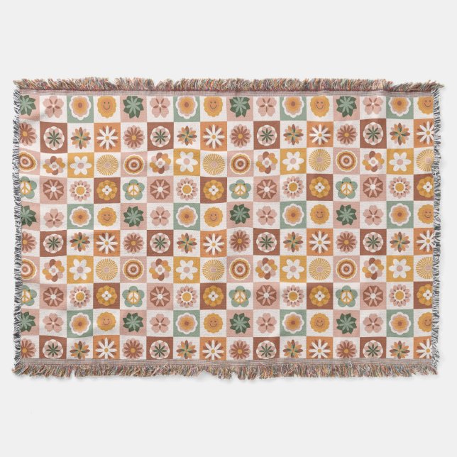 Manta Floral Retro a Cuadros Groovy (Anverso)