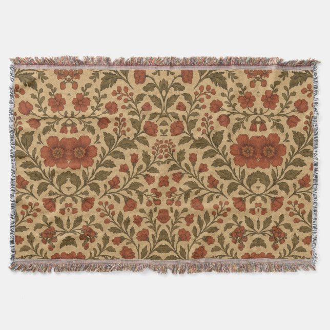 Manta Floral Rojo Verde Vintage  (Anverso)