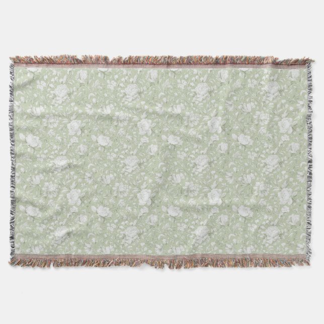 Manta Floral Romántico Blanco Verde   (Anverso)