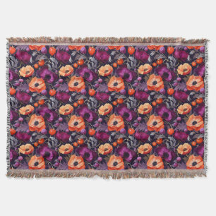 Manta Floral Sin Costuras Con Flores Rojas, Naranjas, Mo