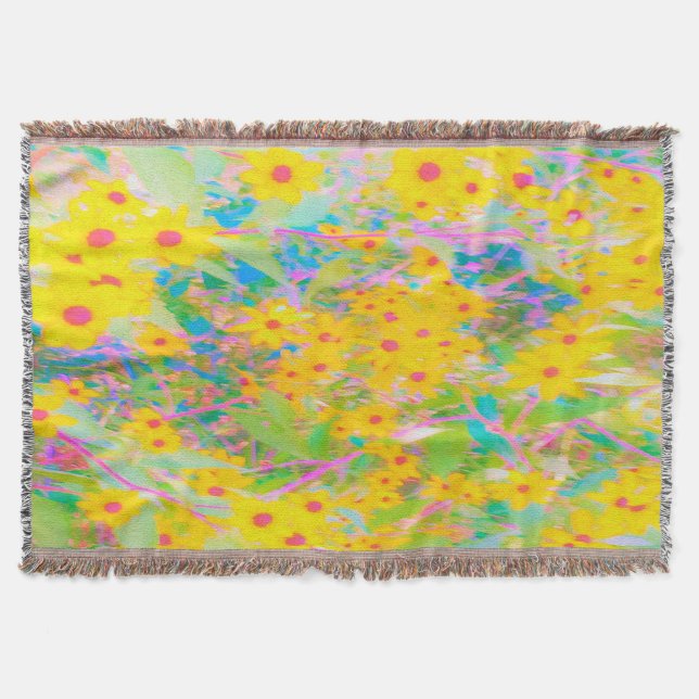 Manta Flores amarillas y rojas bonito con azul turquesa (Anverso)