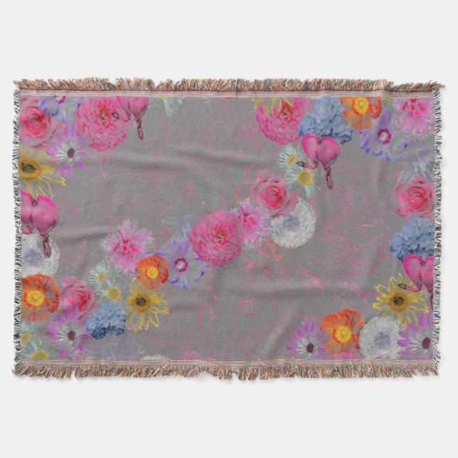 Manta Flores añejas encantadoras en gris (Anverso)