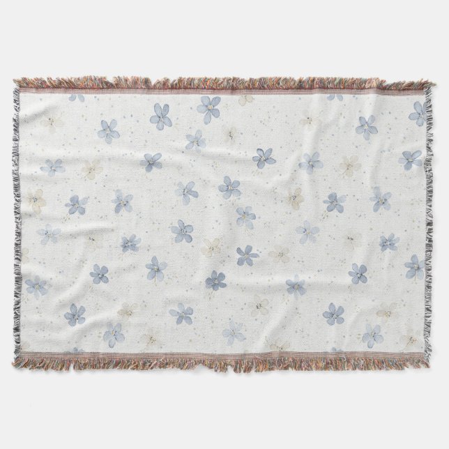 Manta Flores Azules Crema Chic   (Anverso)