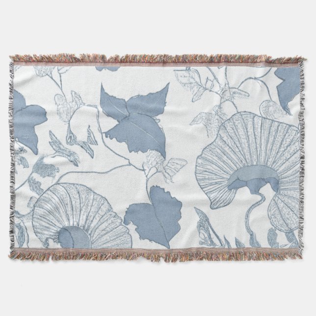 Manta Flores azules japonesas de fondo blanco (Anverso)