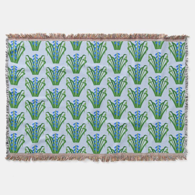 Manta Flores Azules Niño Campanilla Patrón de Primavera (Anverso)